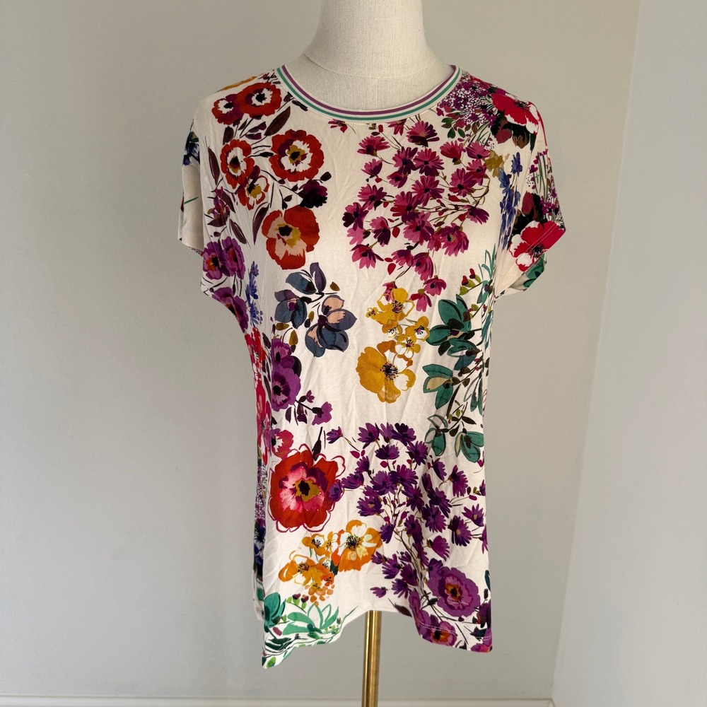 Johnny Was‎ Favorite Janie Relaxed Dolman Tee Floral T Shirt Multi Color Small